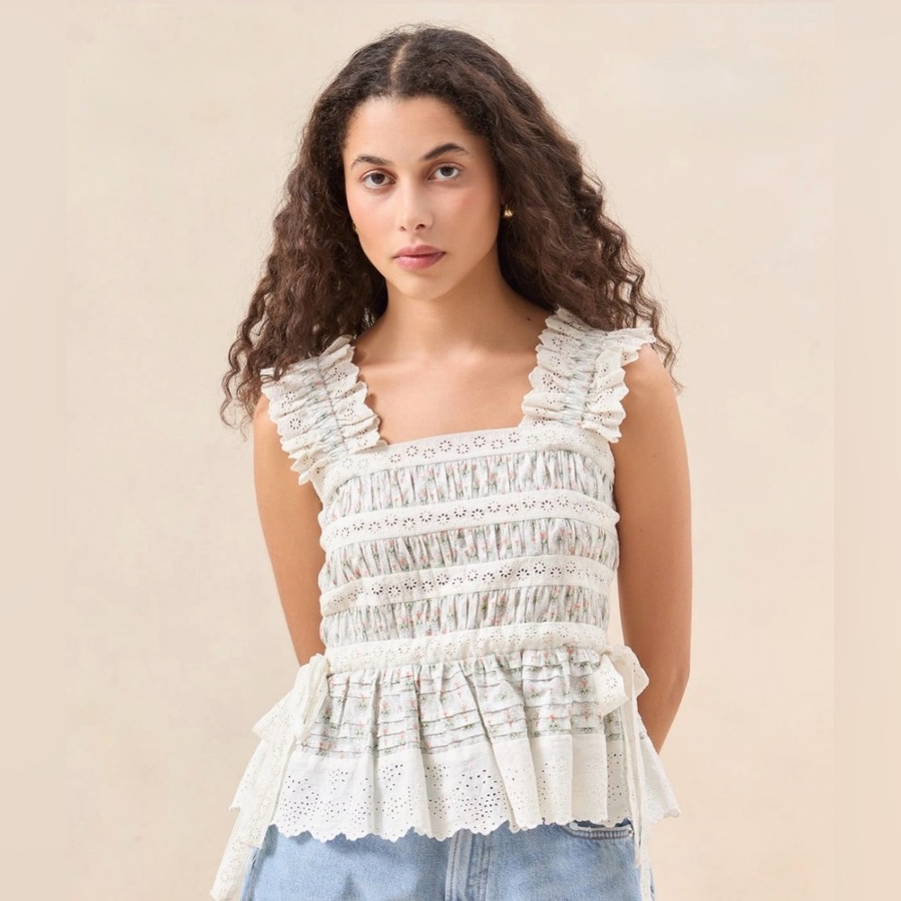 Loeffler Randal Amity Cream Floral Apron Top